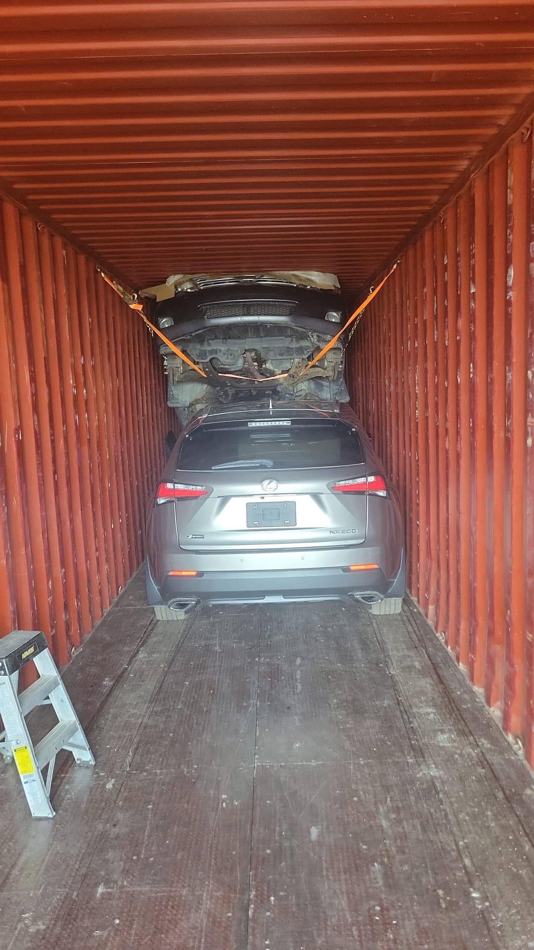 Vehicle loaded and secured for transit